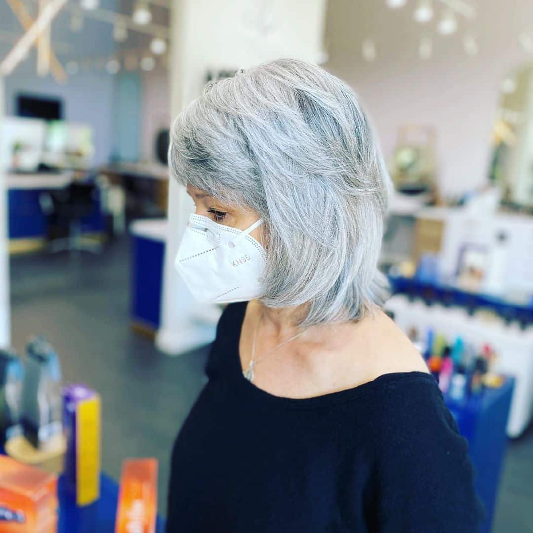 gray medium length shag for women over 55 fine hair