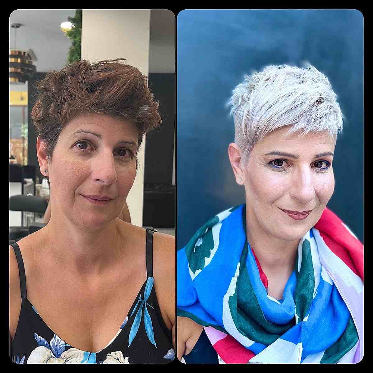 icy blonde pixie cut with choppy bangs for ladies 50 and up