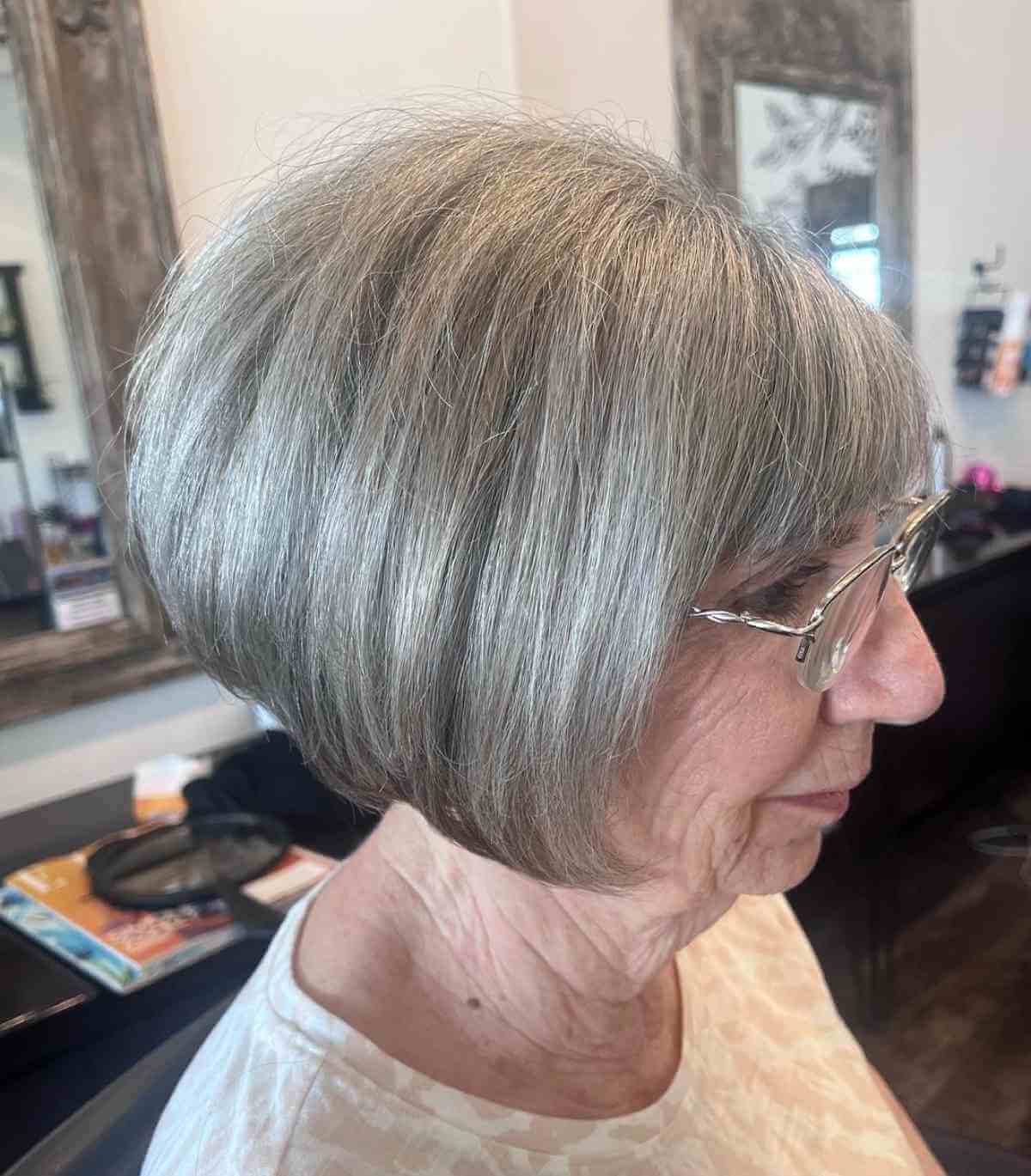 inverted wedge bob for thick hair for ladies 70 and up