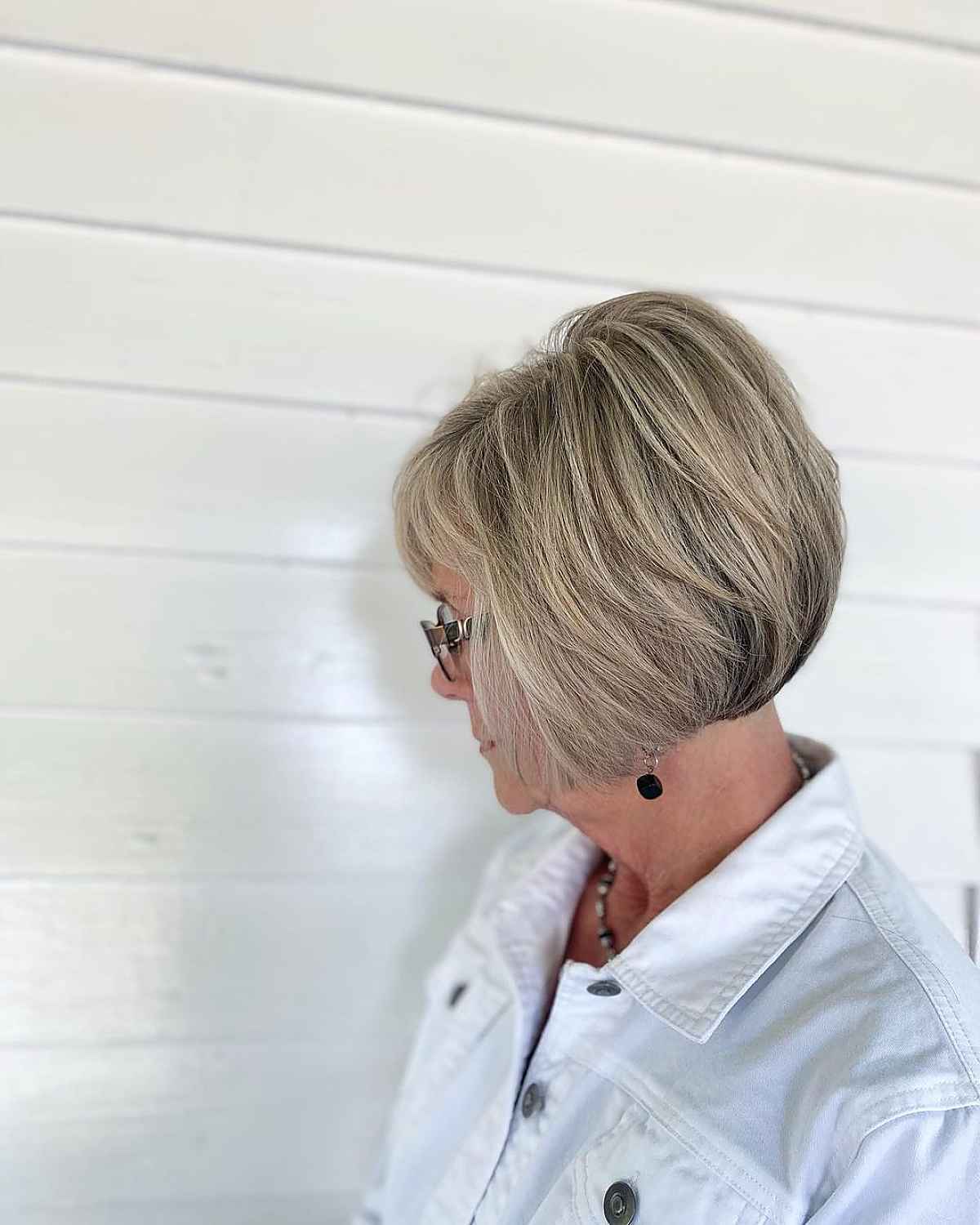 jaw length blonde bob with bangs for old women over 60