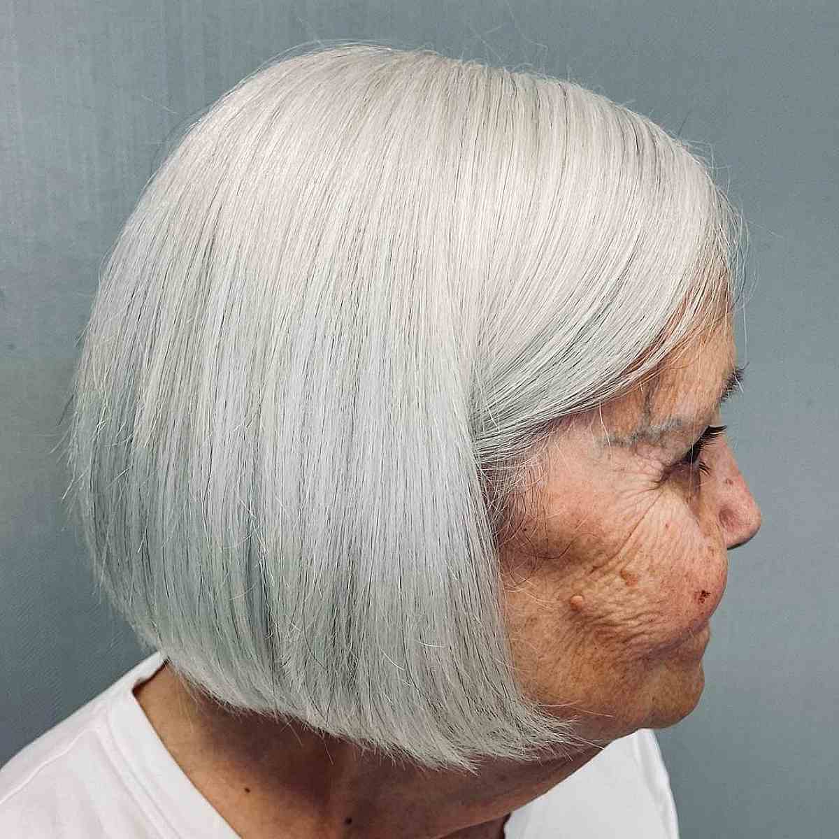 jaw length bob on white hair for ladies 70 and over