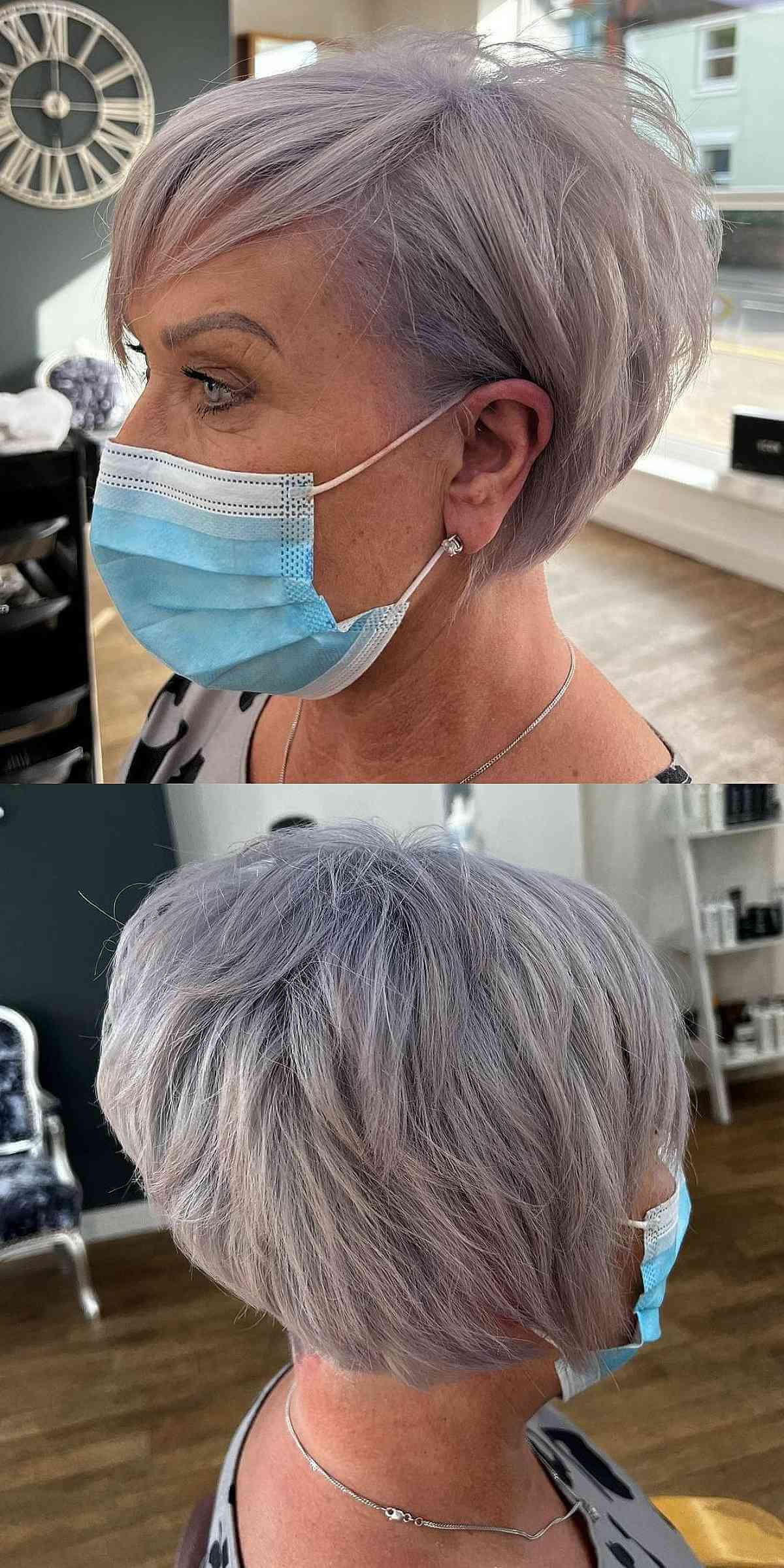 jaw length choppy bob with side swept bangs for women over 70