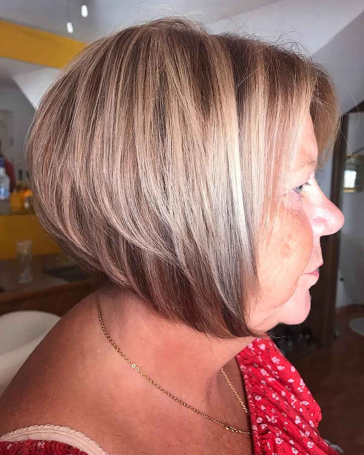 jaw level layered rounded bob cut for ladies over 60