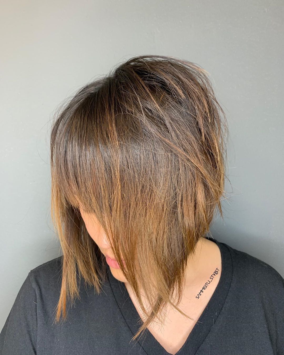layered a line bob with bangs