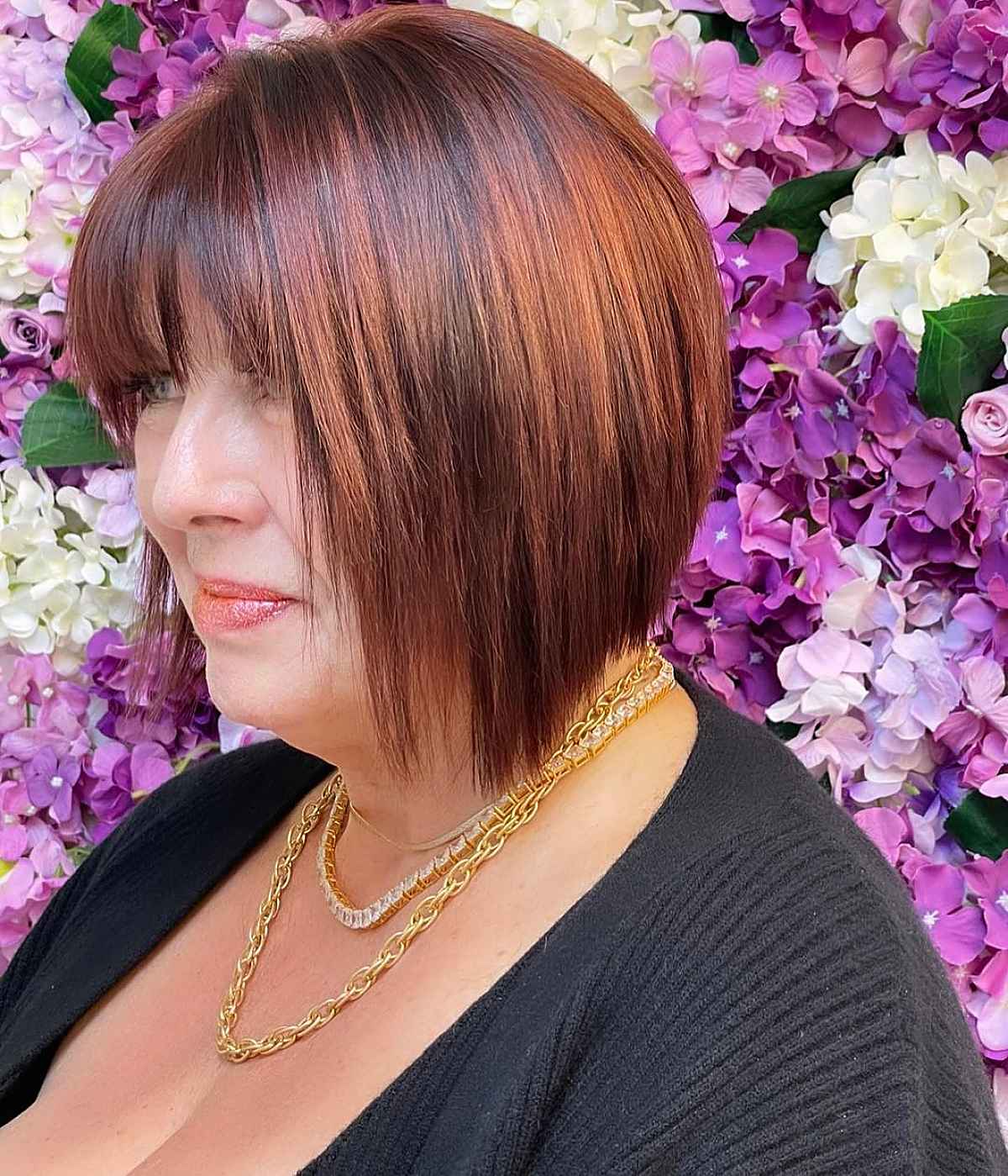 layered angled bob for 60 year old women
