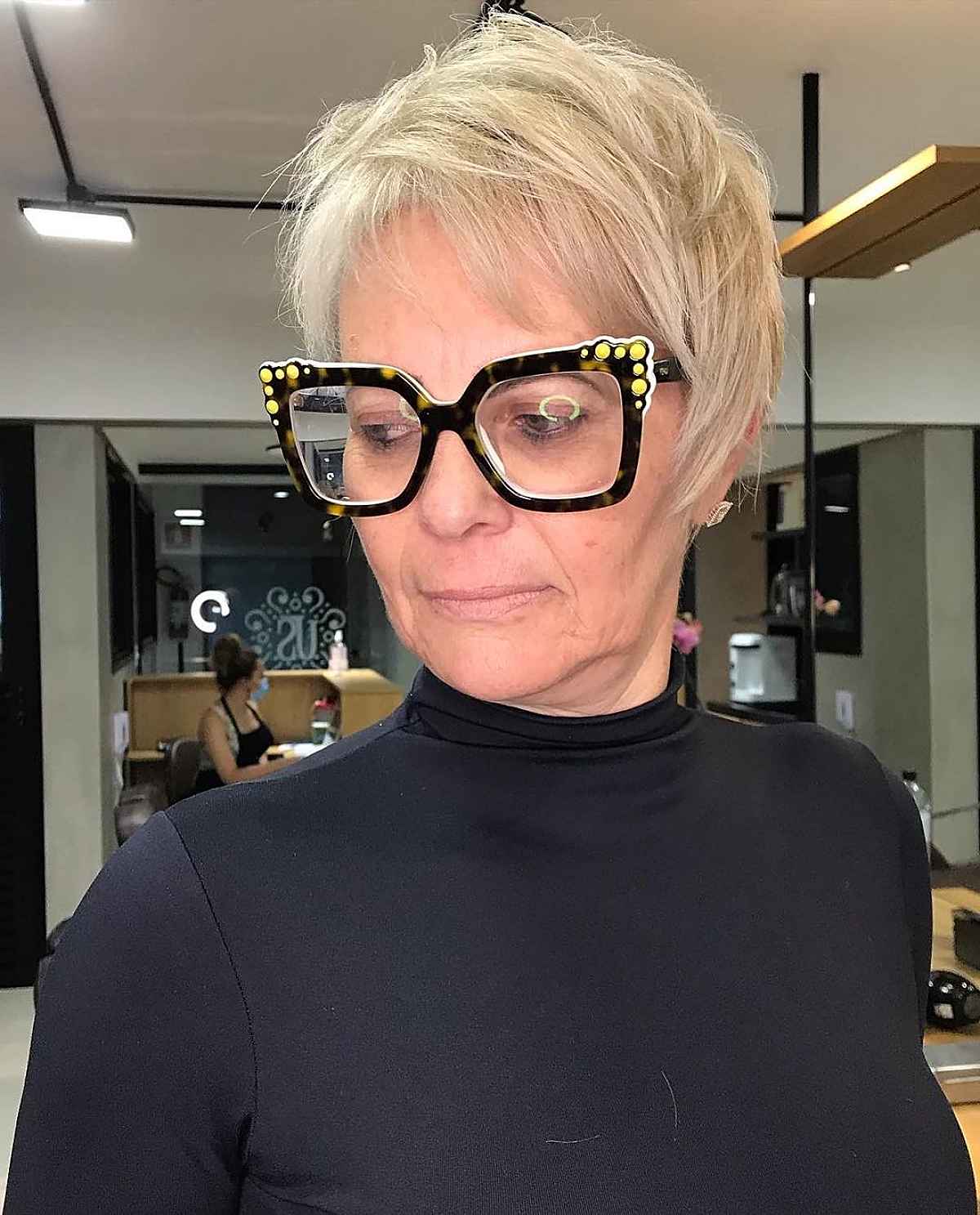 layered bixie for older ladies with glasses