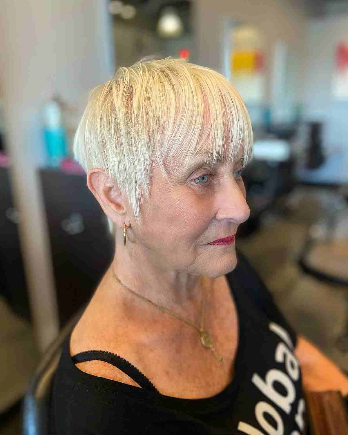 layered blonde long pixie for fine haired ladies over seventy
