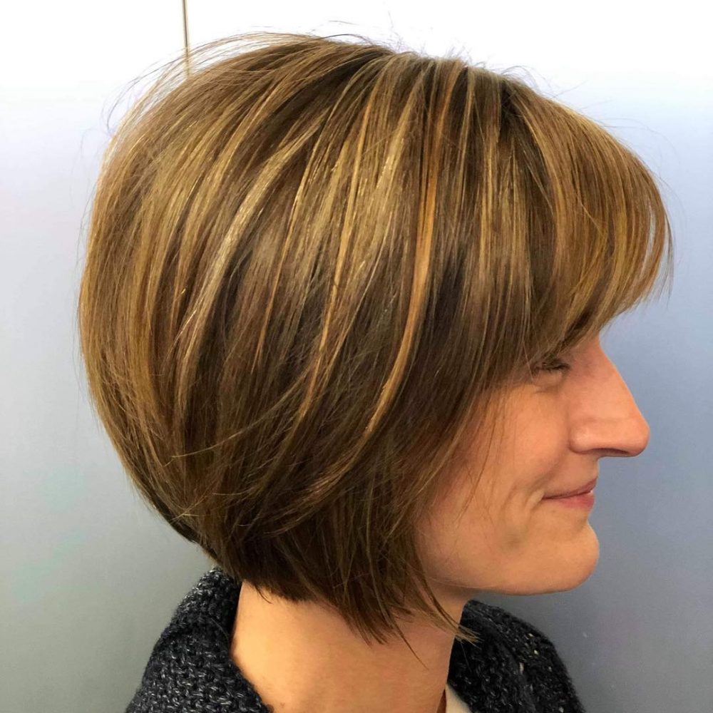 layered bob with angled bangs