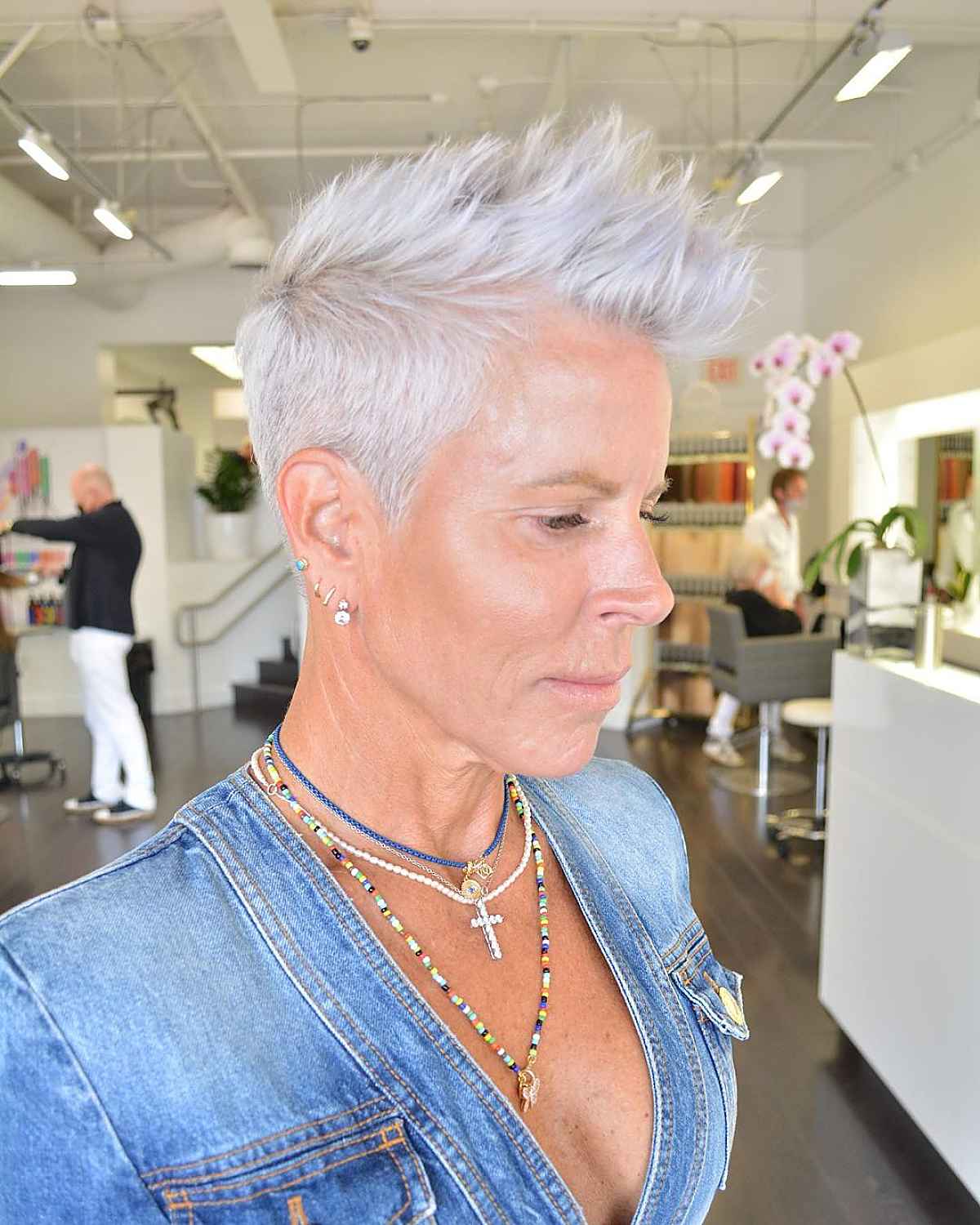 layered pixie cut with spiky top for women in their 60s