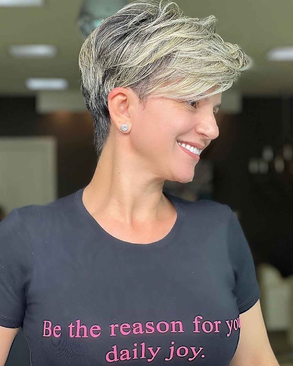 layered pixie haircut for ladies over 40 with bangs