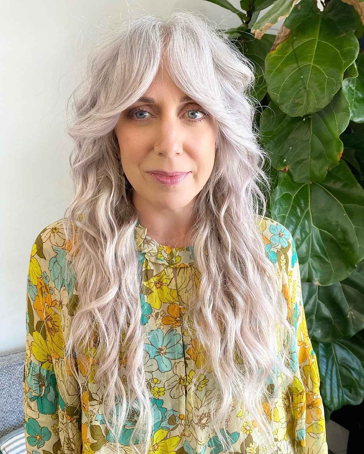 layered shag cut with middle part bangs