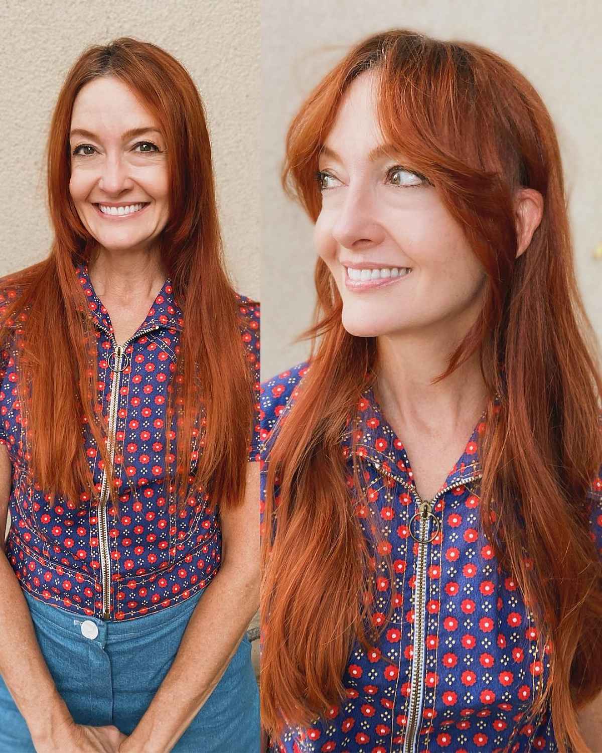 layers and curtain bangs for older women