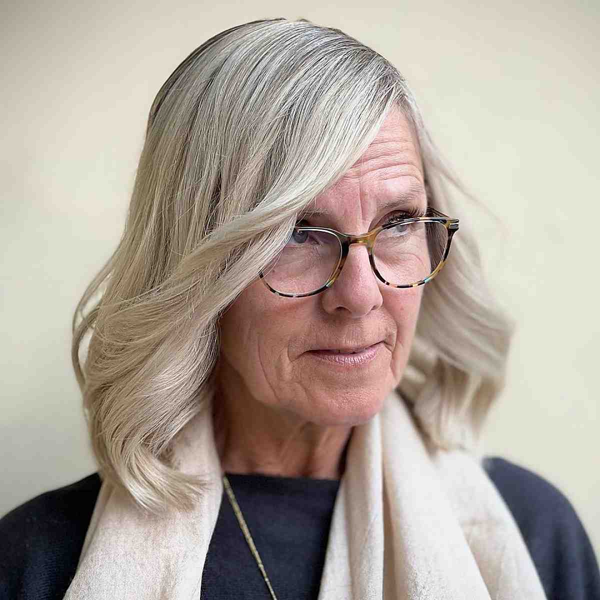 long bob for 70 year old women with glasses