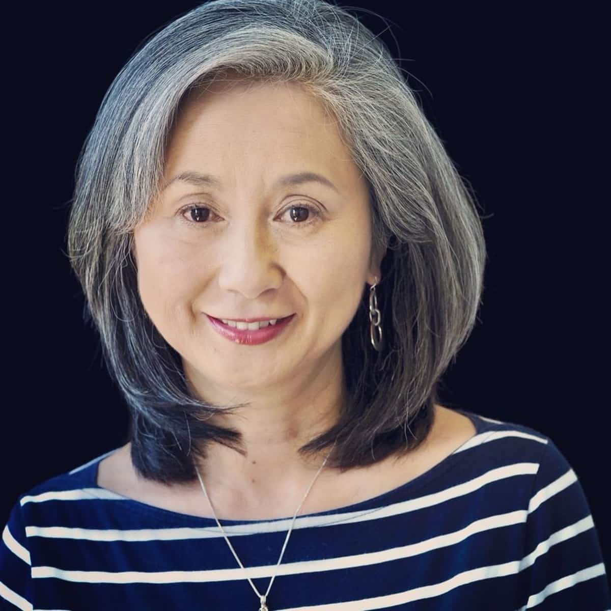 long bob hairstyle with grey ombre for senior ladies