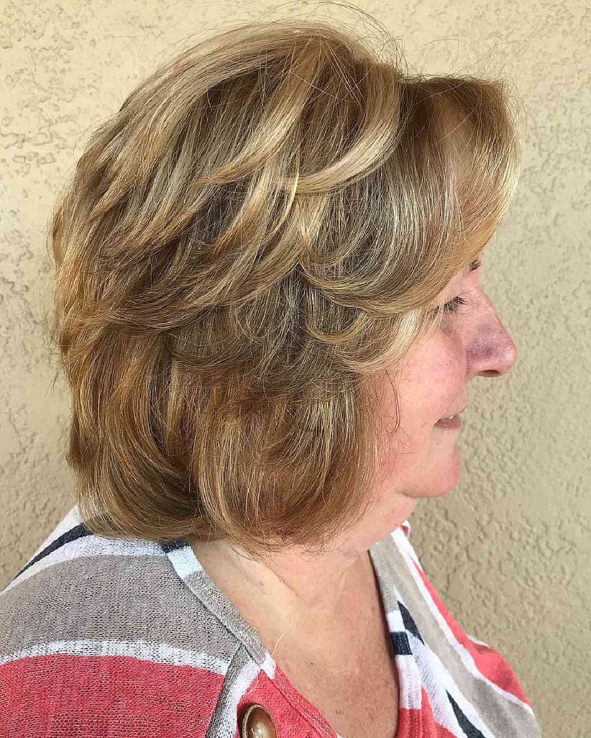 long bob with feathered layers for big women over sixties