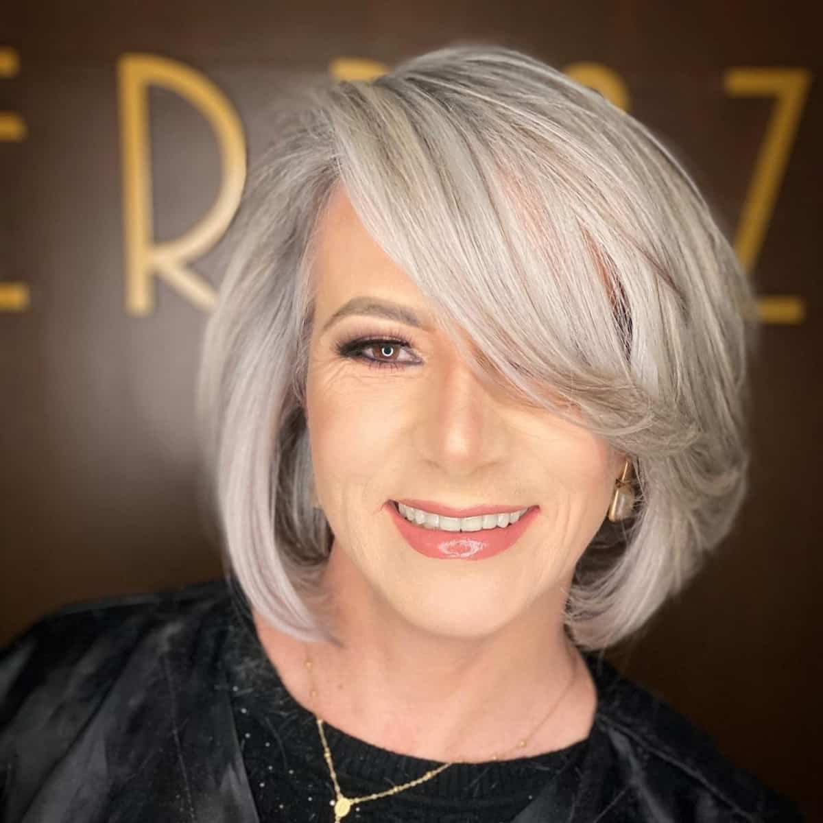 long bob with side swept bangs for women 60 plus