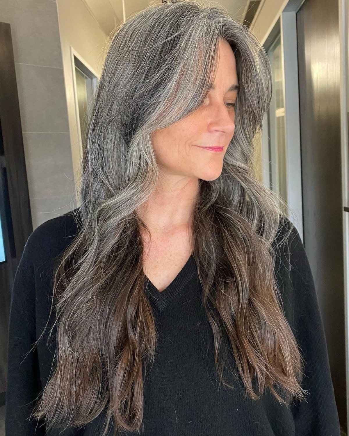 long curtain bangs for older women