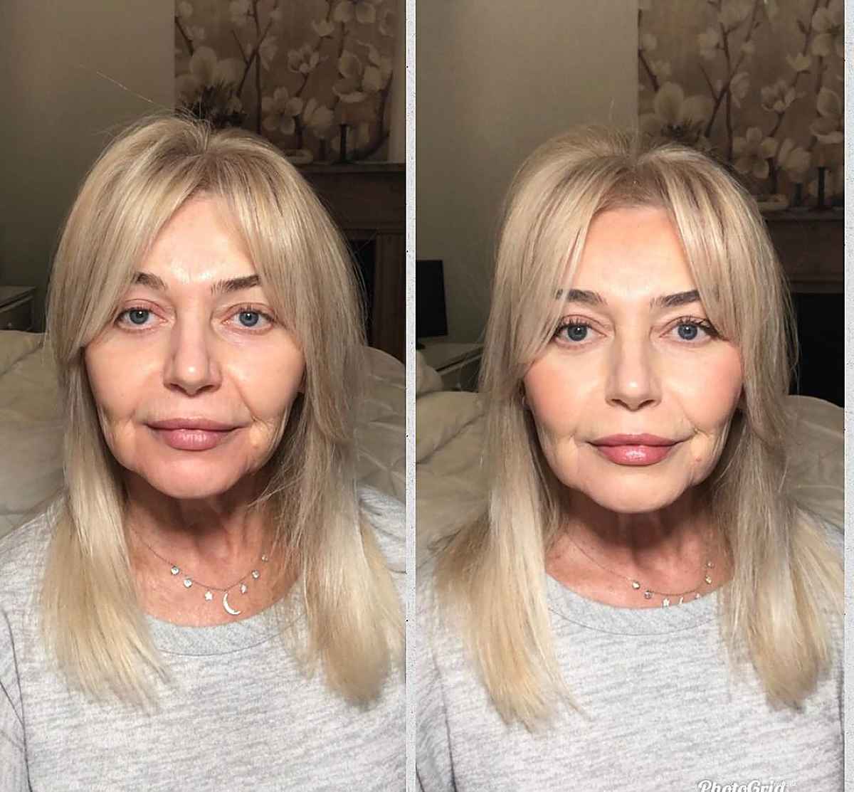 long curtain bangs hairdo for women in their sixties