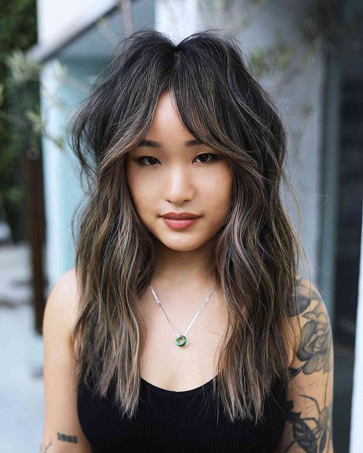 long curtain bangs on long hair
