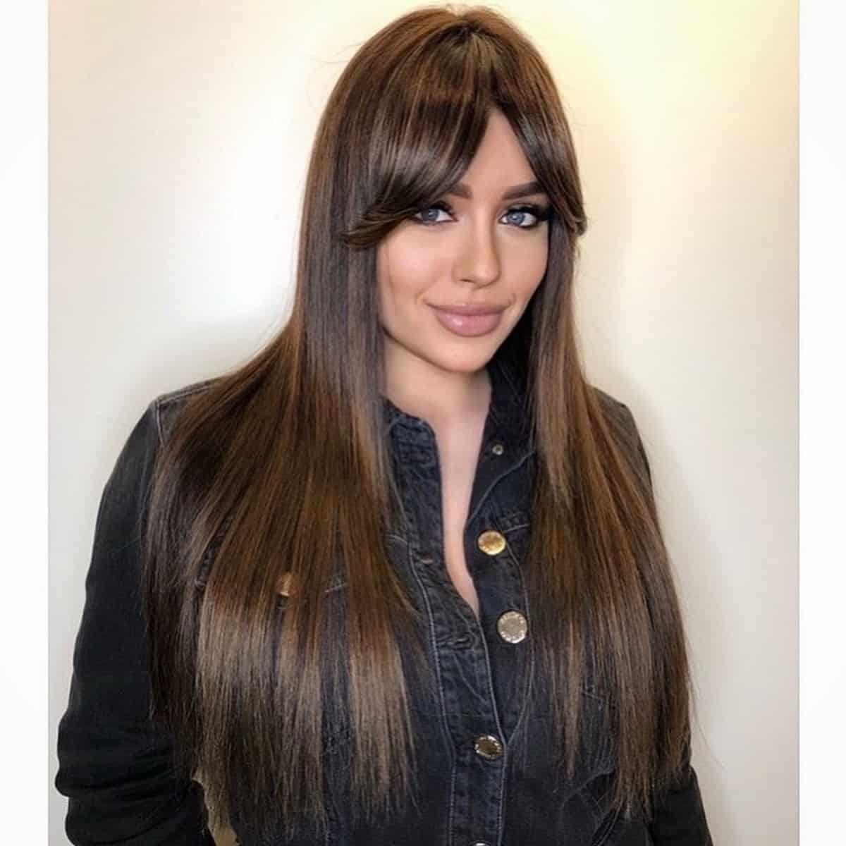 long curtain bangs on long straight hair