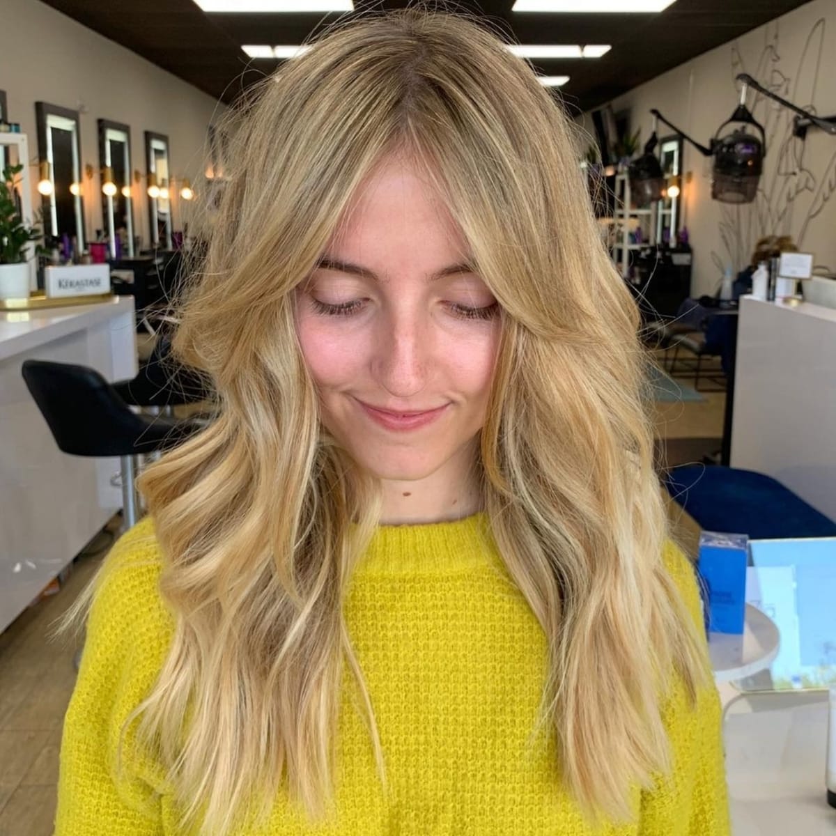 long curtain fringe with a balayage