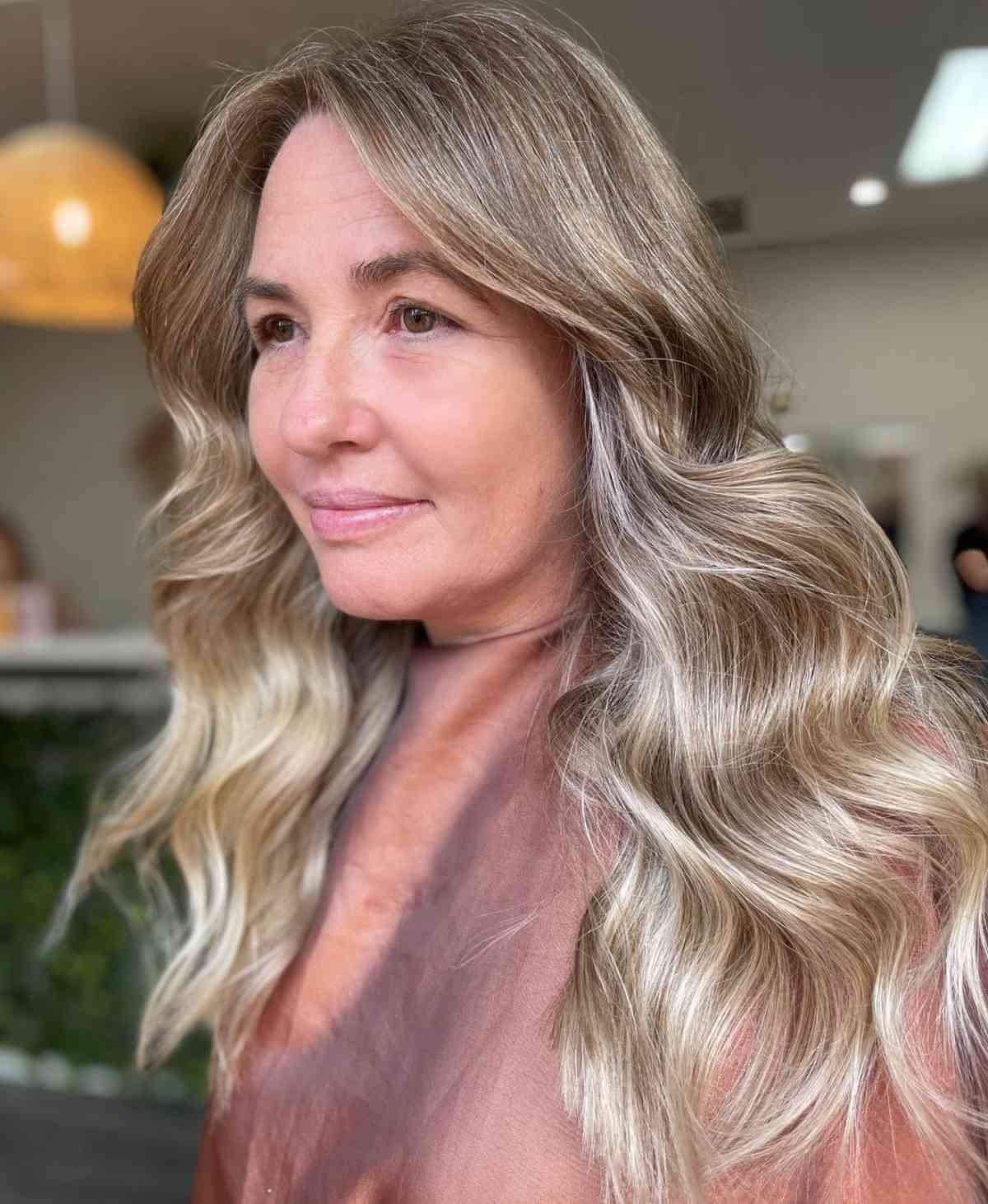 long dimensional wavy hair for 40 year old women