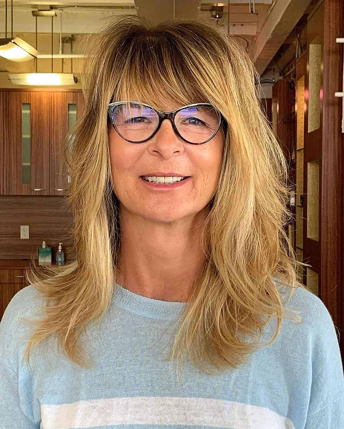 long feathered layers for women over 60