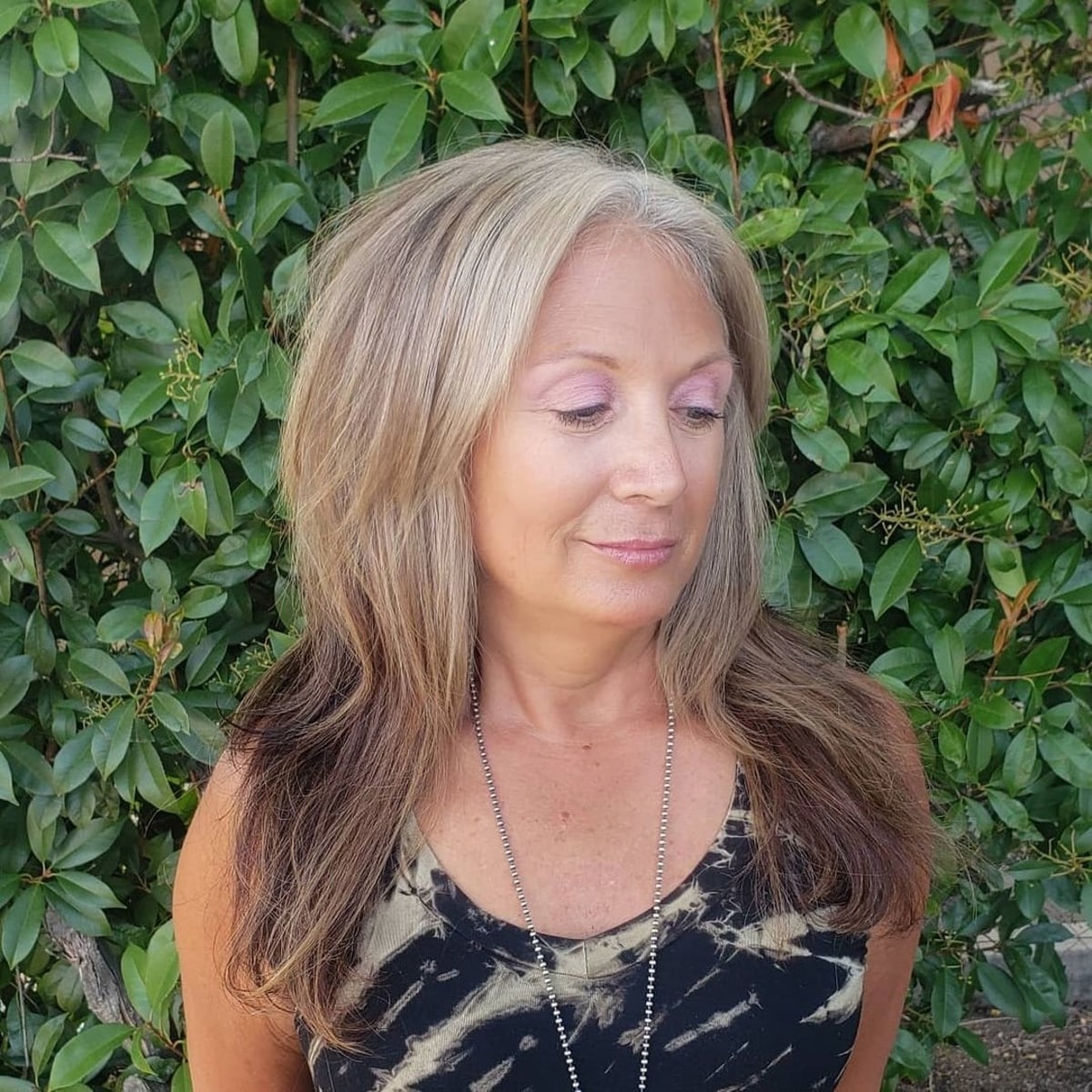 long layered brown and grey hair