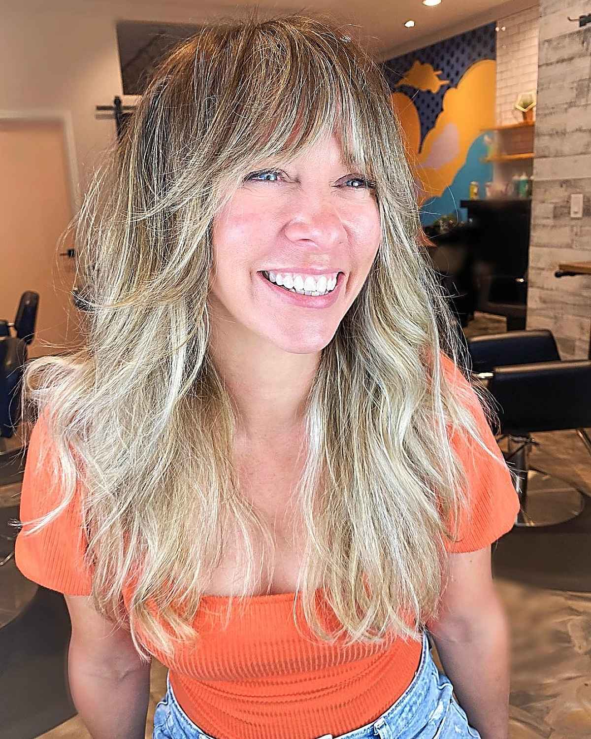 long layered hair cut with bangs