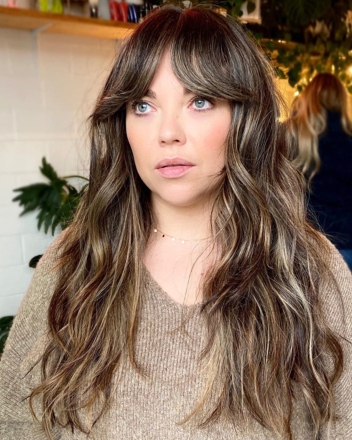 long shag cut with curtain bangs