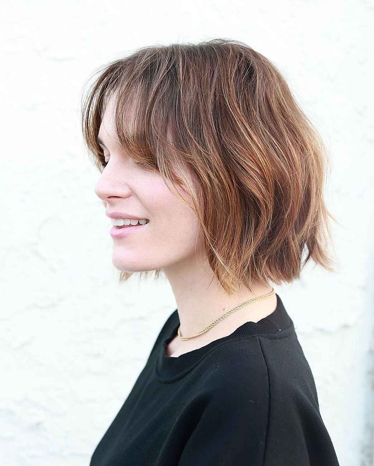 longer french bob with curtain fringe