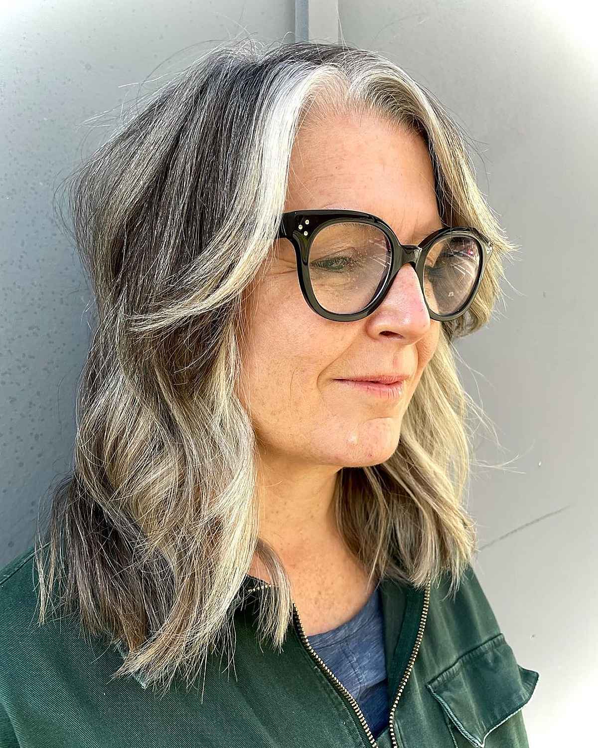 longer shaggy bob for women past sixty with glasses