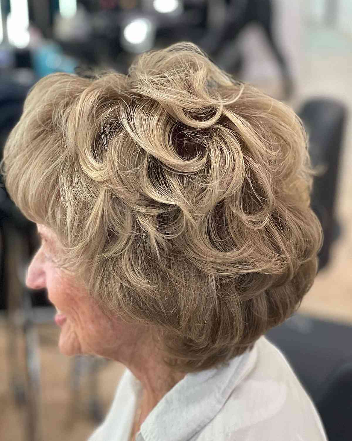 loosely curled bob for ladies in their 70s