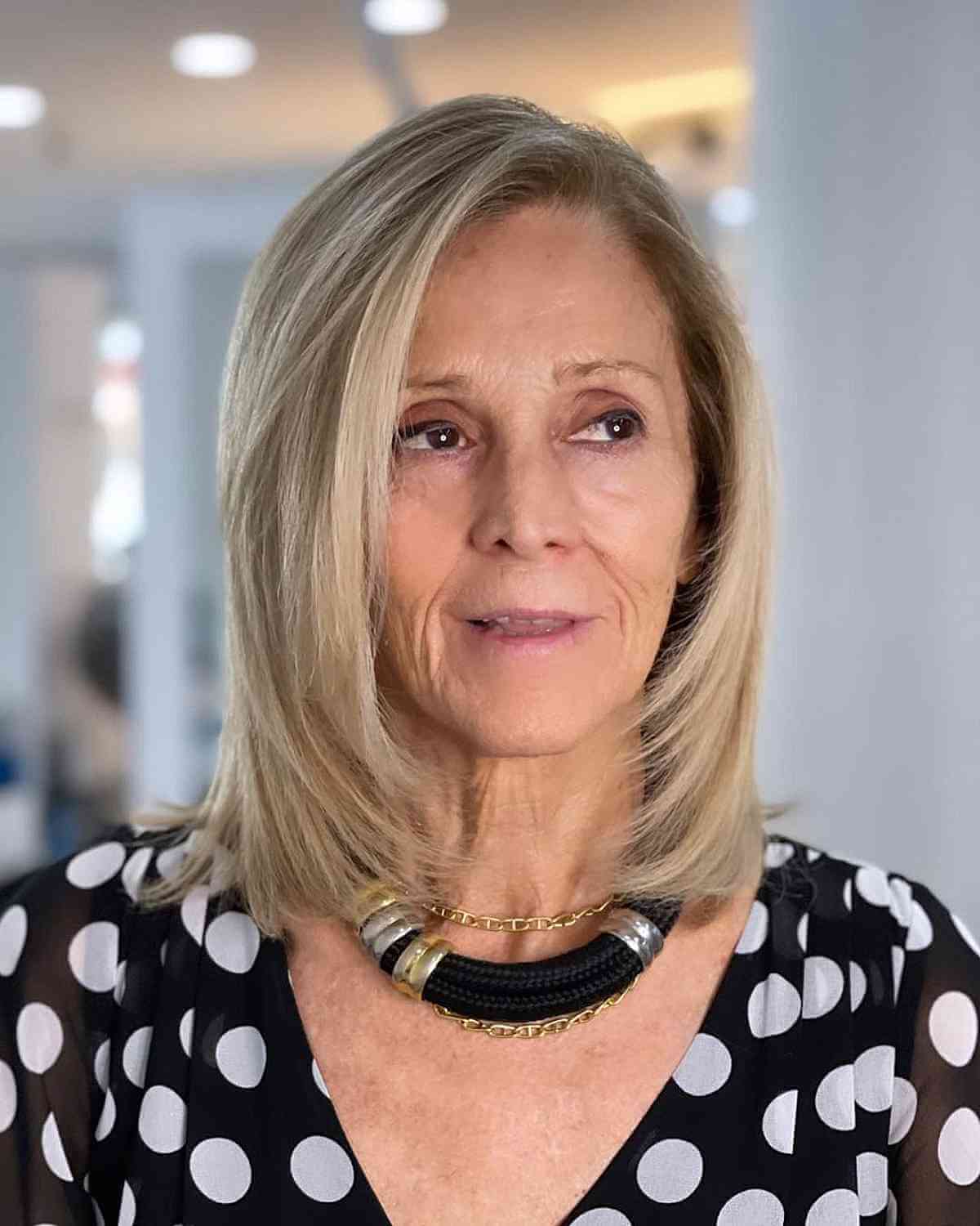 medium length side parted hair for ladies over seventy