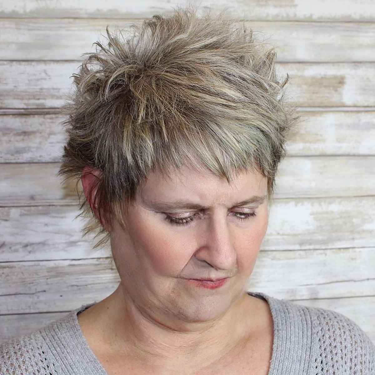 messy pixie with spiky top for sixty year old ladies