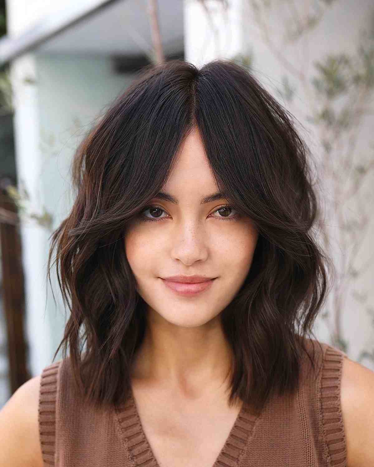 modern shaggy lob with long curtain fringe