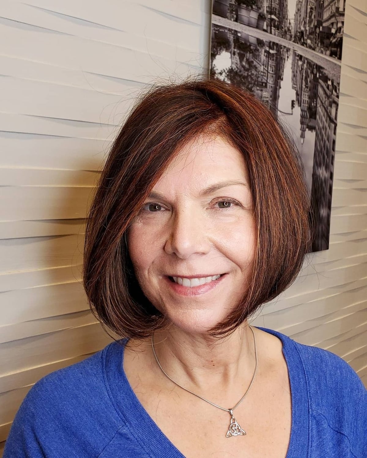 modern take on the classic bob for red haired over 50 ladies
