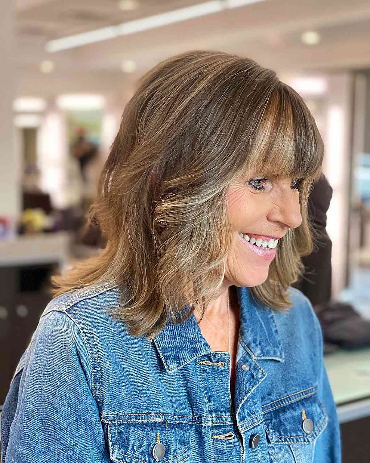 mushroom brown with blocked blonde highlights