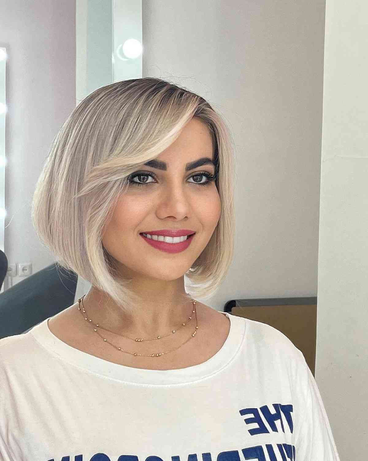 neck length haircut with side bangs