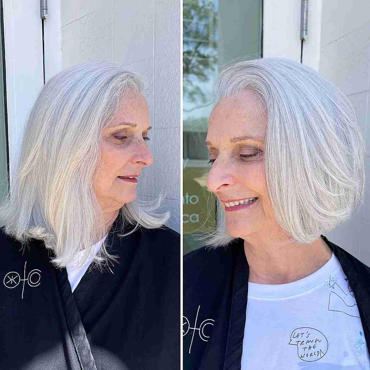neck length layered grey bob for women over 60