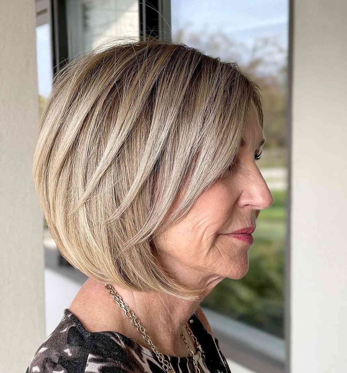 precision cut layered bob for 60 year old women