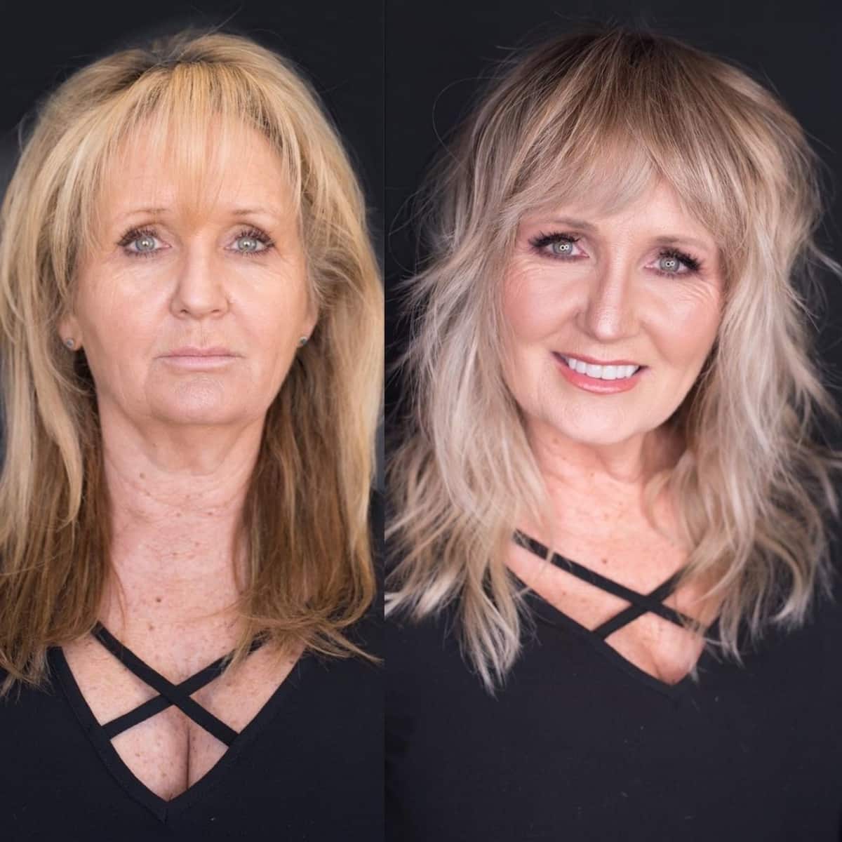 razored shag cut for seniors with a round face