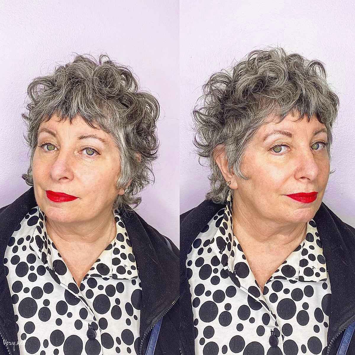 razored shag for older women with curly hair