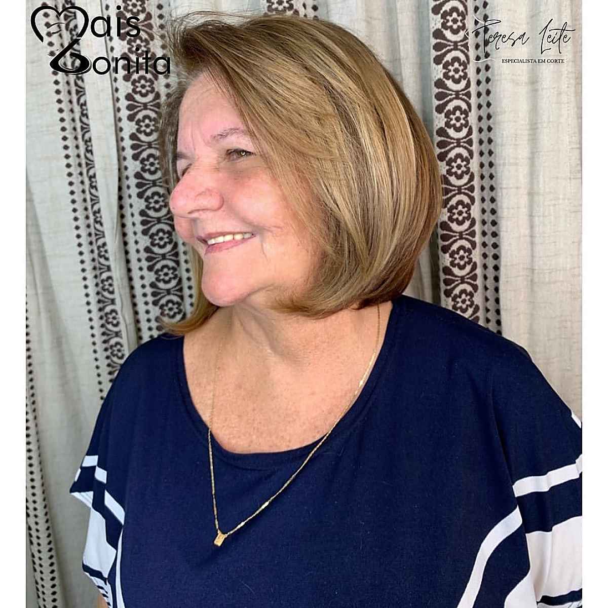 round bob with side bangs for 60 year old woman