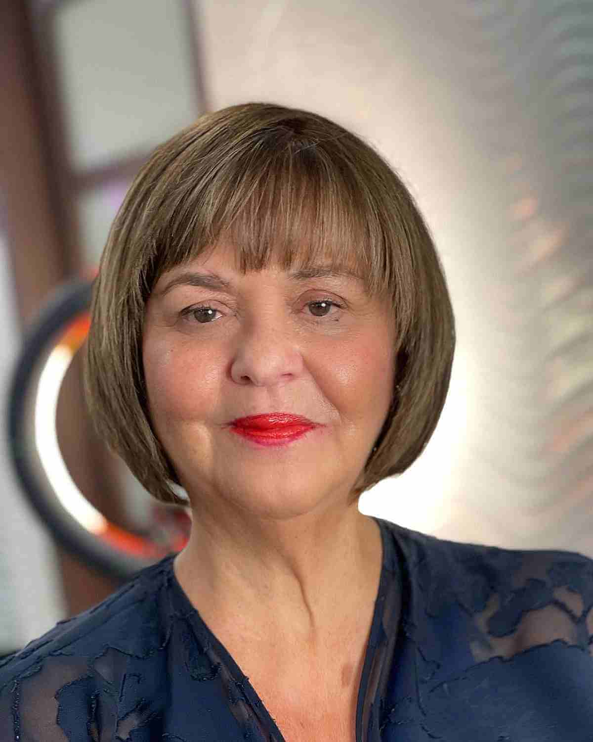 rounded bob cut with fringe for ladies 60 and over