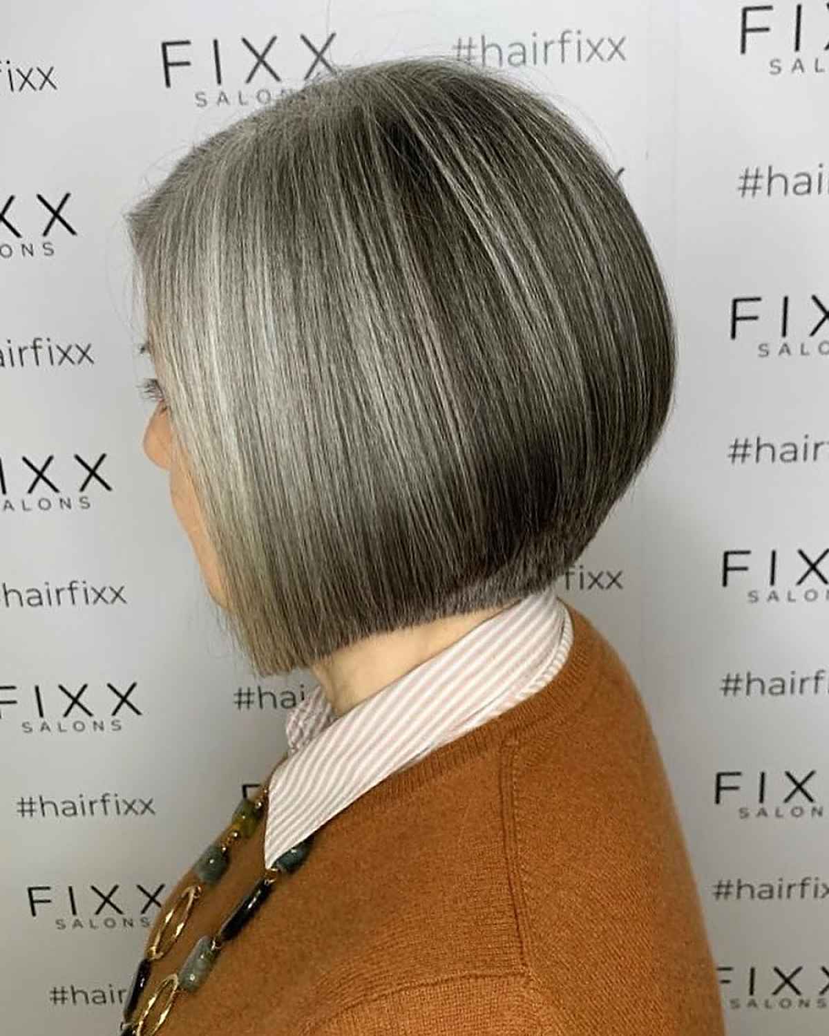 salt and pepper graduated bob for ladies past 70