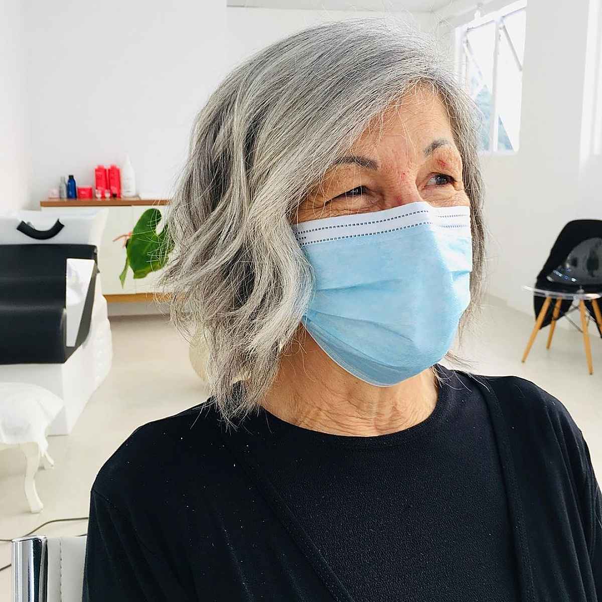 salt and pepper razored bob for ladies in their 60s