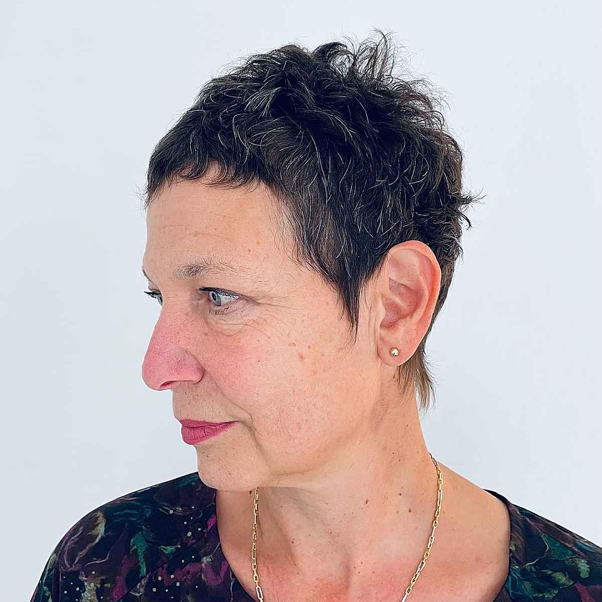 salt and pepper short pixie for ladies over 50