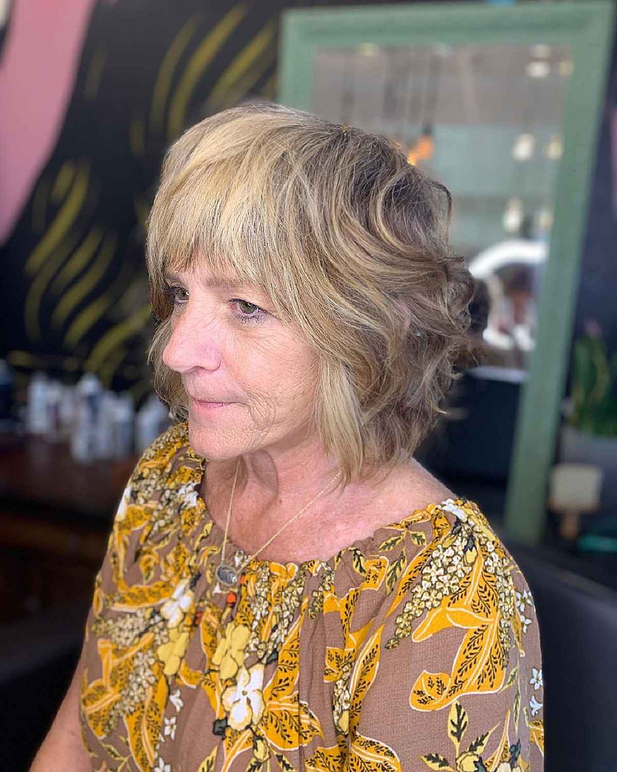 shaggy bob with choppy layers for women past sixty