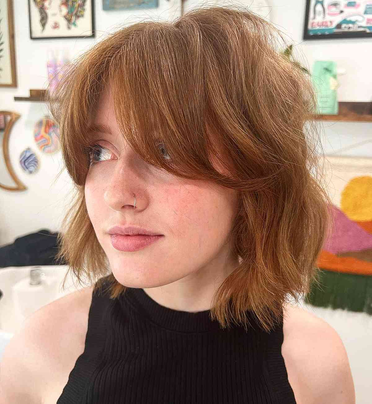 shaggy bob with curtain bangs for women